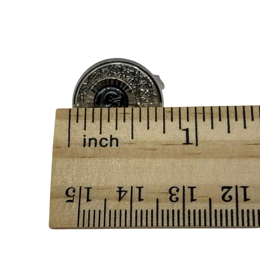 Roman Soldier Cufflinks Textured Round Silver Tone Vintage Metal Bullet Back‎